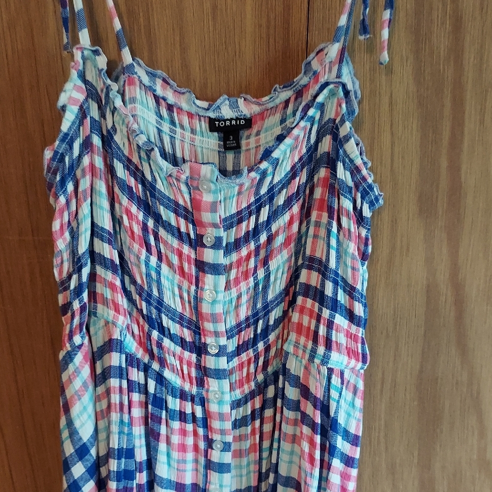 Torrid Multicolor Plaid Ruffle Blouse